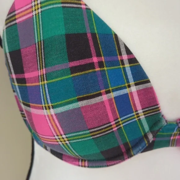 Victoria's Secret Underwire Lined Perfect Coverage Plaid Bra 36C Pink Green - Picture 3 of 16